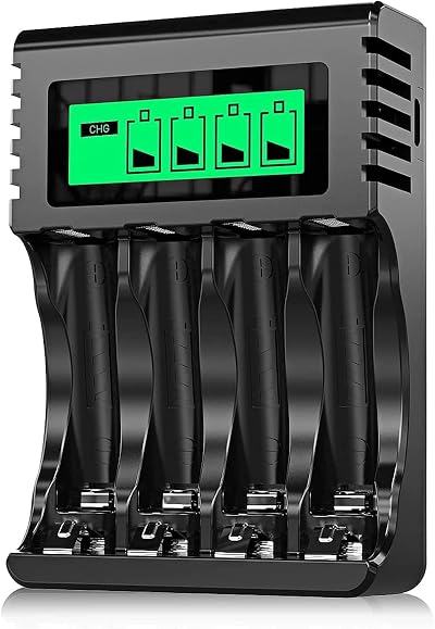POWEROWL 4-Slot AA AAA Battery Charger with LCD Display 5V 2A Independent