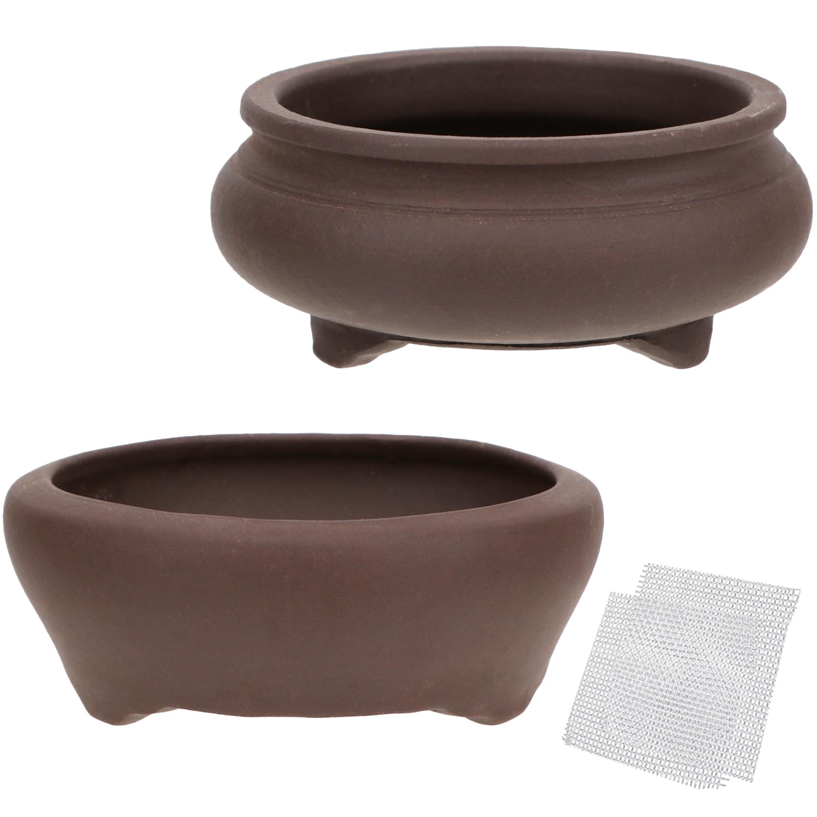 happy bonsai 2 pc 3.7" + 3.9" Unglazed Round Ceramic Succulent Planter Pot Set