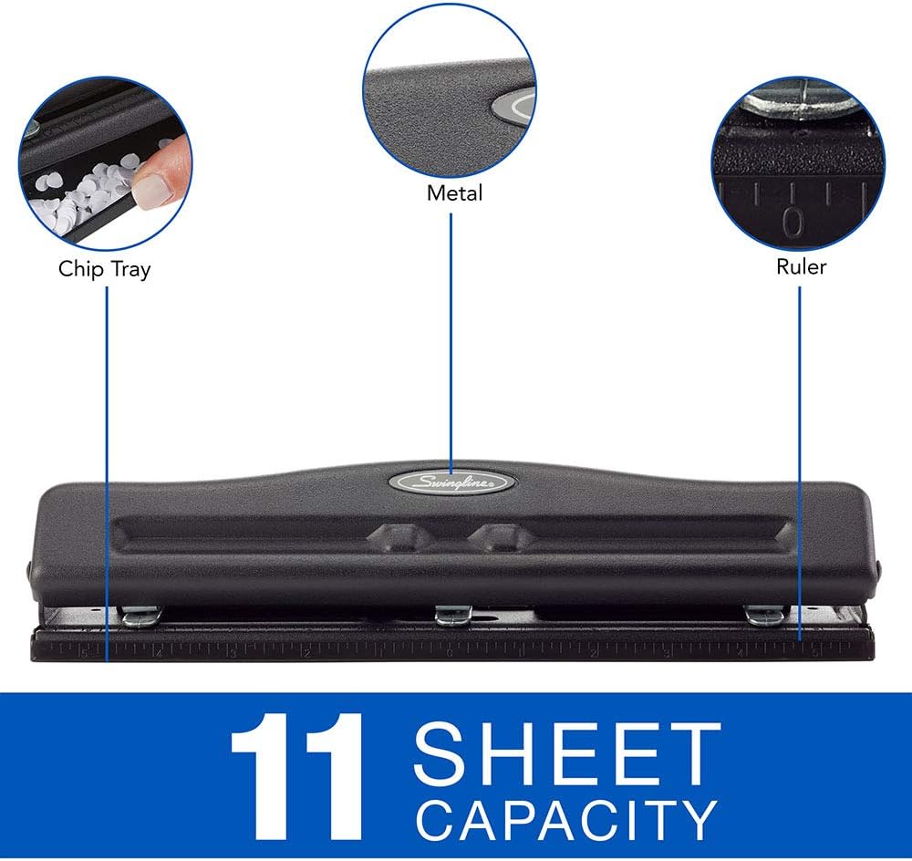 Swingline 2-3 Hole Punch, Semi-Adjustable, Light Duty Hole Puncher, 10 Sheet Punch Capacity, Black (74015) : Hole Punch : Office Products