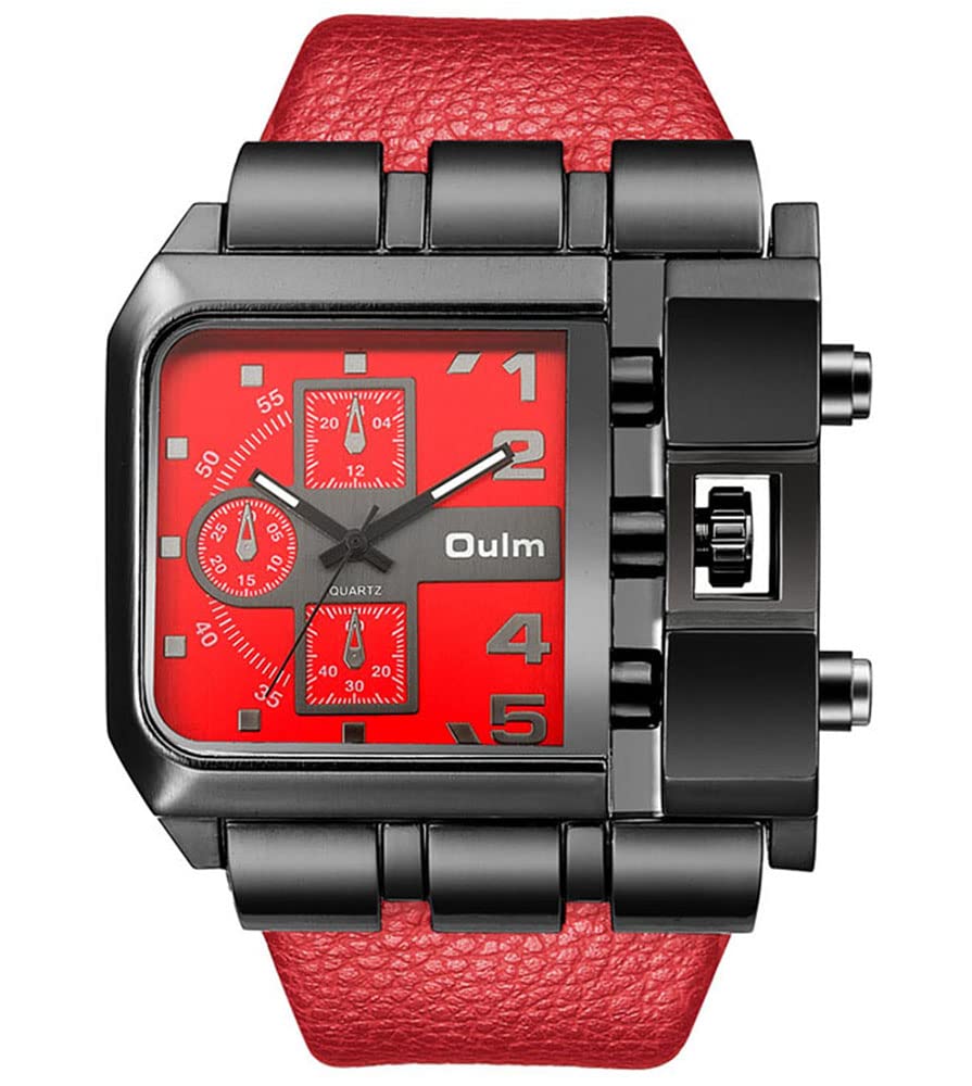 PASOY Mens Retro Style Copper Watch Big Dial 50MM Two Time Zone Military Antique Quartz Analog Watches, black, L