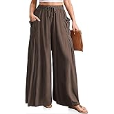 TARSE Women Linen Palazzo Pants Summer Wide Leg Boho Drawstring Casual Lounge Pant Beach Travel Vacation Outfits