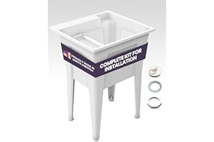 24” Utility Sinks for Laundry Room, Garage, Garden, Basement – Noah William Home Indoor and Outdoor Polypropylene Basement Wash Tub - No Faucet Included (White)