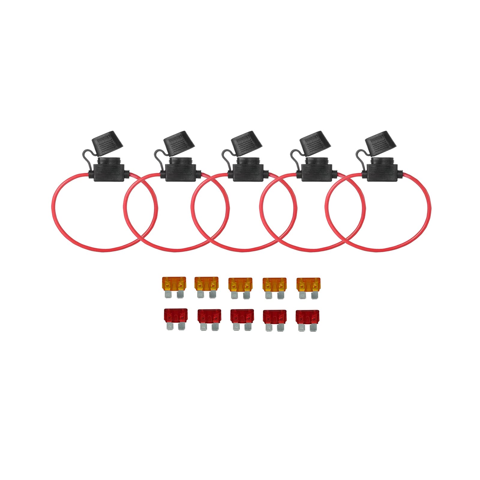 KOLACEN Automotive Car Truck In-line 18 Gauge Fuse Holder for Regular Standard Blade Type Fuse 5 Pieces + 10 Pieces Standard Blade Fuse 5Apm 10Amp