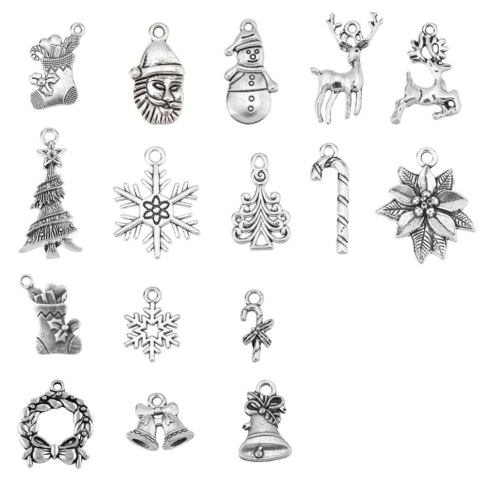 SUNNYCLUE 1 Box 64Pcs 16 Style Christmas Charms Reindeer Santa Claus Pendants Snowflake for Jewelry Making Candy Cane Jingle Bell Xmas Bracelet Earring Gift Decor (FIND-SC0002-61-UK7) — image 1