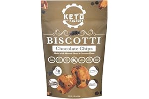 Keto Factory Chocolate Chips Biscotti - Keto and Diabetic Friendly Snacks with Low Carbs - Gluten Free and Non-GMO Crunchy Cookies for Healthy Snack with Zero Added Sugar (3.39 oz)