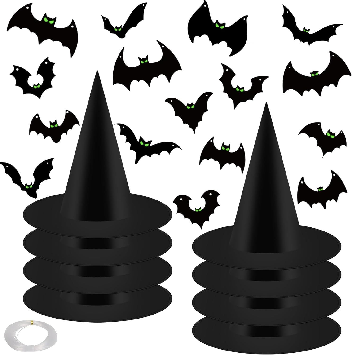 Yard Signs - 22 PCS Halloween Hanging Decoration Kit Include 8 PCS Halloween Hanging Witch Hats and 16PCS Bats with Glow Eyes,Halloween Costume Witch Hat for Halloween Party Garden Yard Lawn Scary Decor Outside