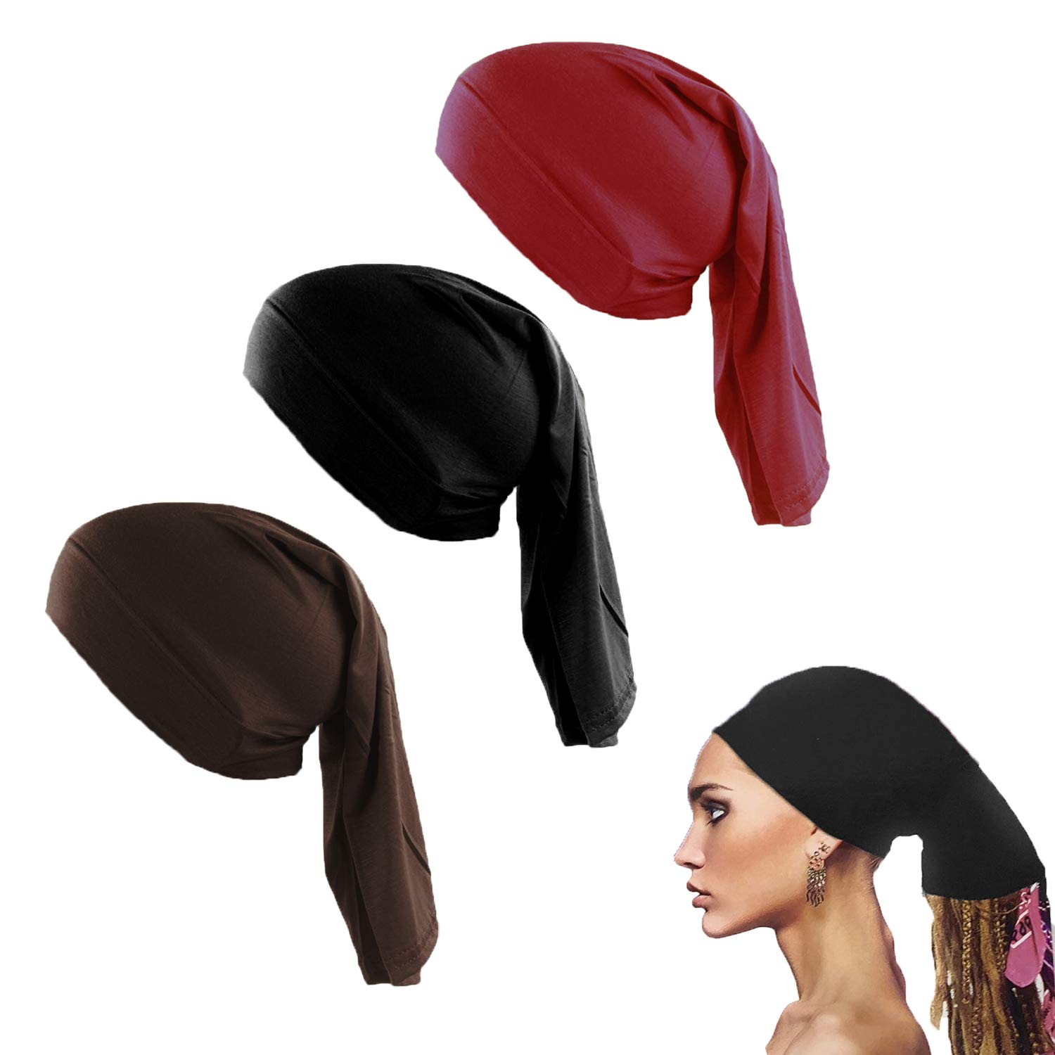 Photo 1 of Unisex Spandex Dreadlocks Tube 3 Packed Long Hair Covers for Men Women (Long Set-3 Packed)