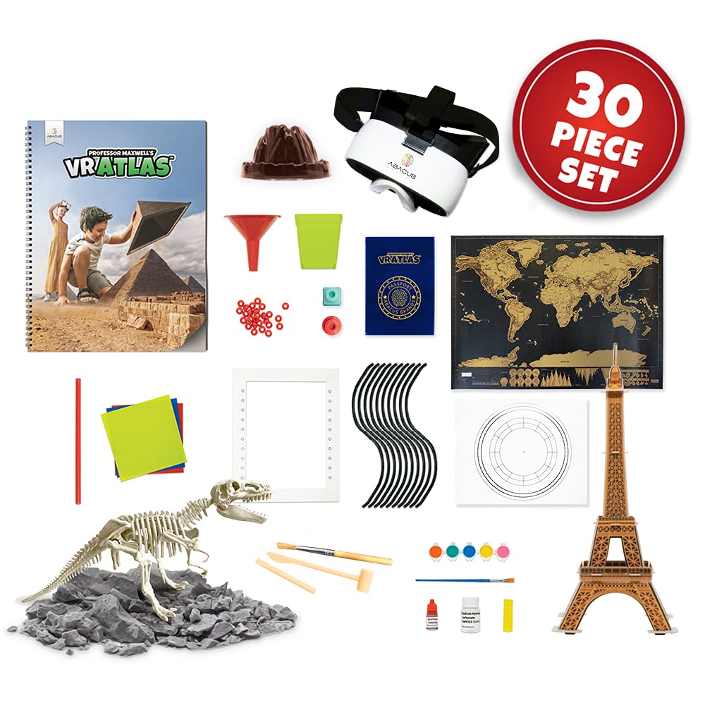 Professor Maxwell's VR Atlas - Virtual Reality Kids Science Kit, Book and Interactive Geography STEM Learning Activity Set (Full Version - Includes Goggles)
