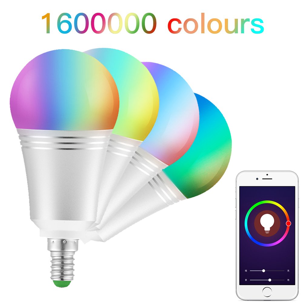 Lampadina Wi-Fi Intelligente Smart Bulb E14 Dimmerabile LED Light 16 Milioni di Colori di Illuminazione 7W W6000K+RGB Telecomando con Smart Device di Amazon Alexa e Google Home-Luce Bianco