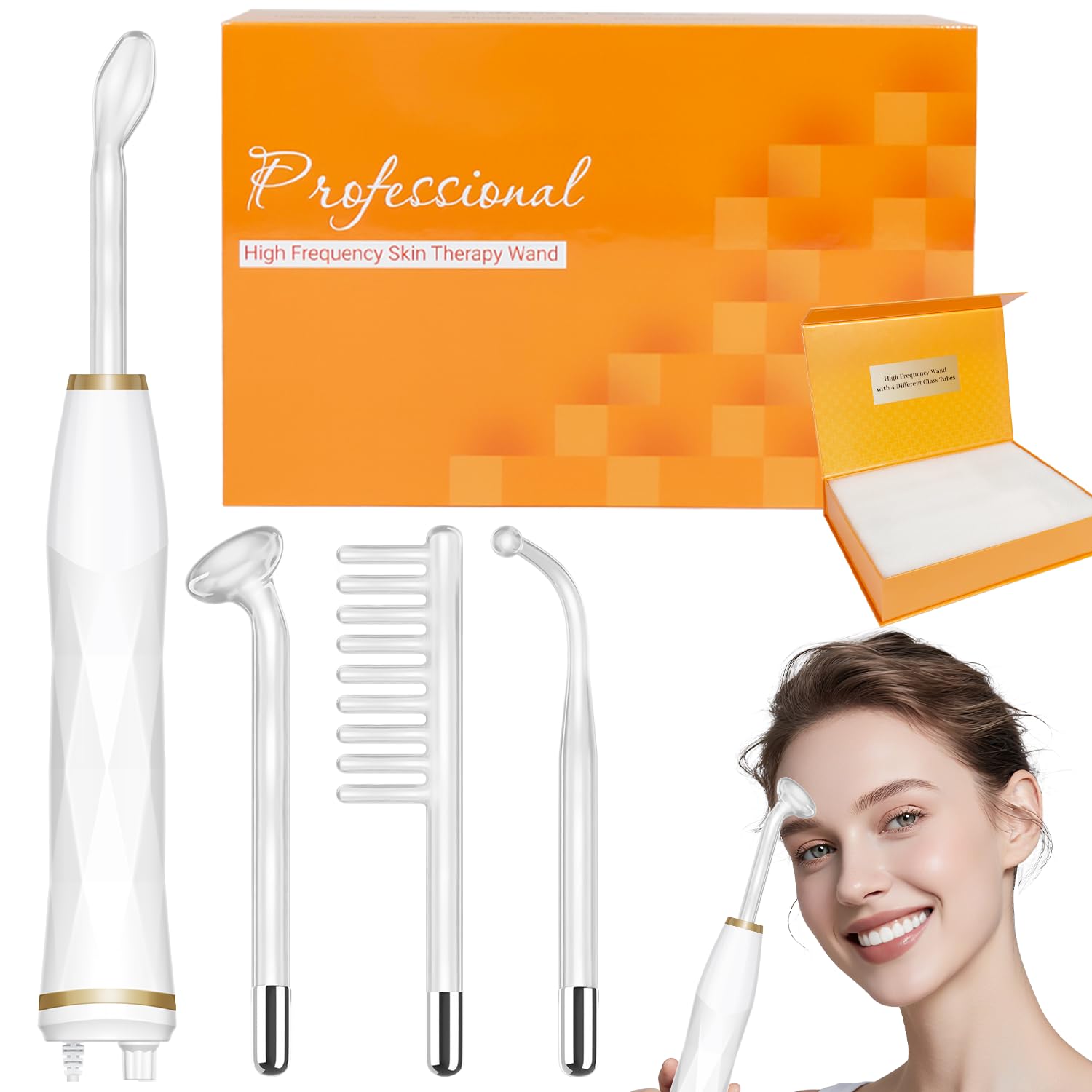 High Frequency Facial Machine - TUMAKOU Neon Portable High Frequency Facial Skin Light Therapy Wand Device with 4 Electrodes for Acne, Wrinkle Removal, Hair Regrowth, Skin Tightening, Anti Aging