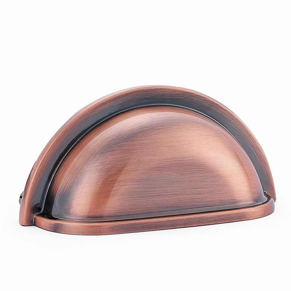 3" Inch Bin Cup Drawer Handles - 10 Pack of Kitchen Cabinet Hardware Pulls (Antique Copper)