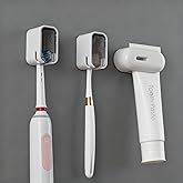 2PCS Toothbrush Holder Wall Mounted for Bathroom with Cover for Shower - with Toothpaste Clip - Single Slot Toothbrush Dispen