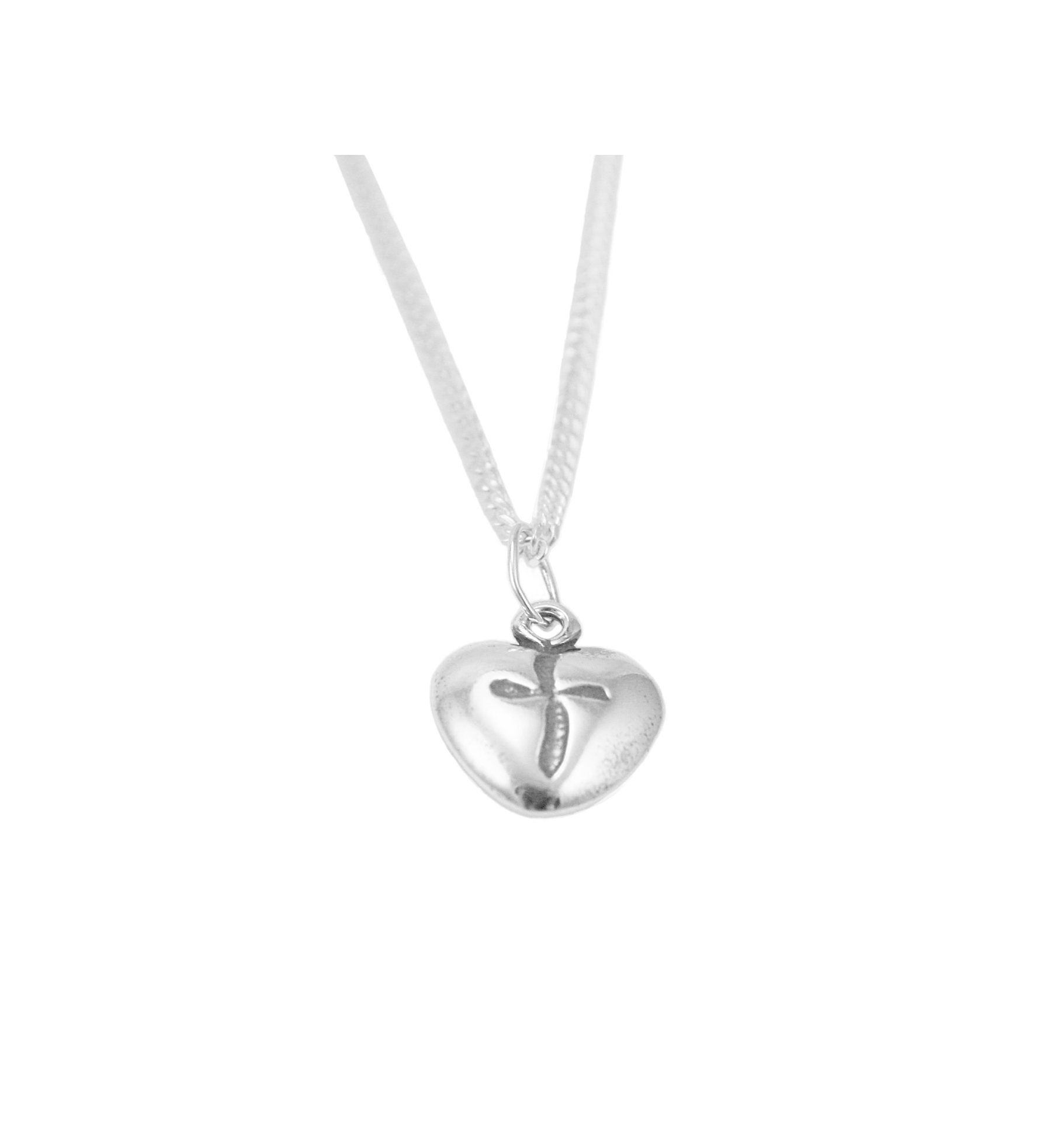Communion Gift Silver Antiqued Curved Cross Heart Pendant Confirmation Gift Christening Gift