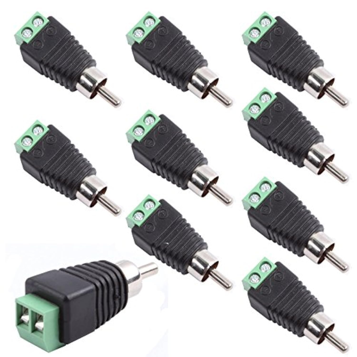 Photo 1 of exgoofit RCA Male Plug to AV Screw Terminal Audio/Video Connector 10-Pack, RCA Plugs for Speaker Wire, Solderless Phono RCA Adapter