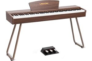 UISCOM 88-Key Weighted Keyboard Digital Piano in Walnut Wood Color - Electric Piano Perfect for Beginners, Includes Sheet Music Stand, Triple Pedal, Power Adapter, and USB-MIDI Support