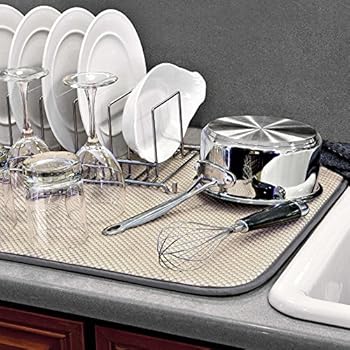 The OriginalTM XL Dual Dish Drying Mat - Dual Sided Microfiber Absorbent Machine Washable Multipurpose 18 X 24 (Grey)