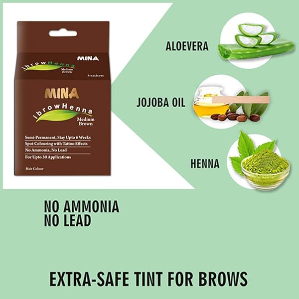 MINA IBROW HAIR COLOR|NATURAL SPOT COLORING HAIR TINTING POWDER, WATER AND SMUDGE PROOF|NO AMMONIA, NO LEAD WITH 100% GRAY CONVERGE|MEDIUM BROWN TINT KIT|UPTO 30 APPLICATIONS.