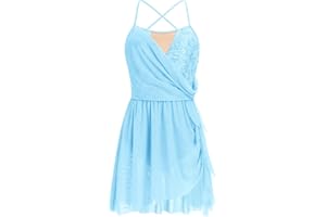 IBAKOM Lyrical Dance Dress Women Glitter Flower Sequin Contemporary Dance Outfits Open Back Chiffon Skirt Ballerina Dress