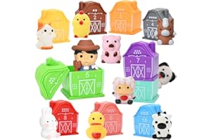 KIMICARE Little Barn Toy with Farm Animal Finger Puppets for kids Playset, 20 Pcs Montessori Learning Toys for 1-3 Years Old Toddlers Counting Matching and Color Sorting, Christmas Birthday Gift for Boys Girls