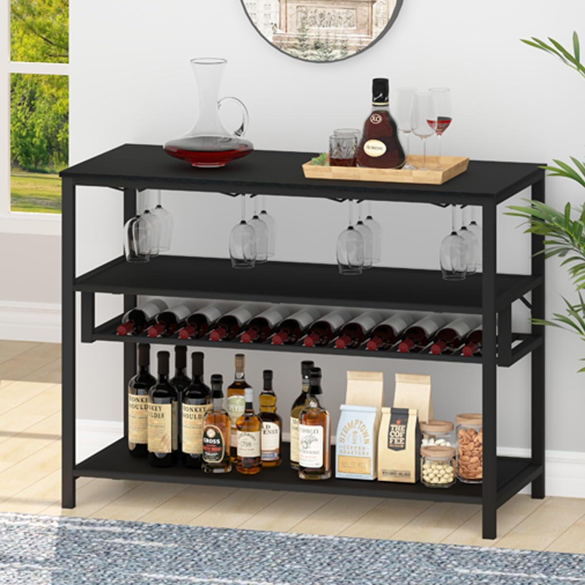 Mua LVB Black Wine Rack Table, Modern Wine Rack Free Standing Floor