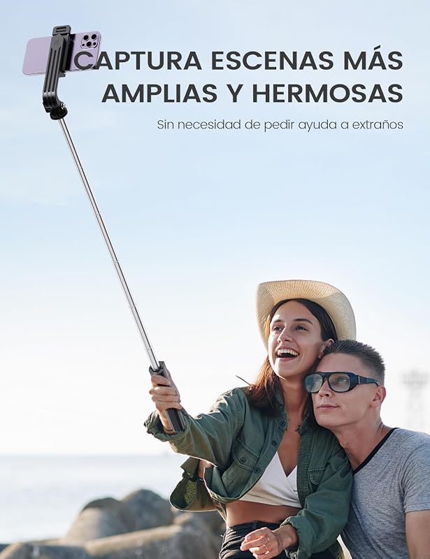 Tripé para selfies com comando remoto, compatível com iPhone Android