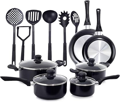 Goplus 16 Teiliges Kochgeschirr Kochset Mit Antihaftbeschichtung Pfannenset Camping Kochgeschirr Topfset Kuchenhilfen Set Aus Aluminium Amazon De Kuche Haushalt