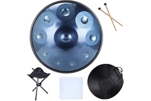 TREELF Handpan Drums Sets D Minor 22 inches Steel Hand Drum with Soft Hand Pan Bag, 2 handpan mallet,Handpan Stand (10 Notes, Blue)