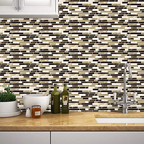 Yipscazo Peel and Stick Backsplash Tile for Kitchen, Anti-Mold Wall Tile in Beige (10 Sheets 10"x10")