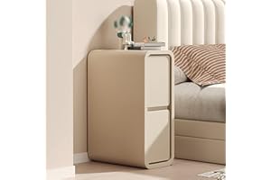 Narrow Nightstand, Modern Minimalist Bedside Table Hidden 2 Drawer Storage Cabinet with Leather Surface, Sofa Side Table for 