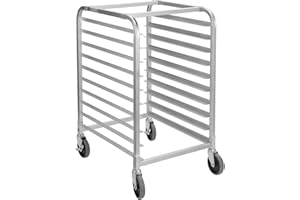 HALLY SINKS & TABLES H Bun Pan Rack 10 Tier with Wheels, Commercial Bakery Racking of Aluminum for Full & Half Sheet - Kitchen, Restaurant, Cafeteria, Pizzeria, Hotel and Home, 26" L x 20" W x 38" H