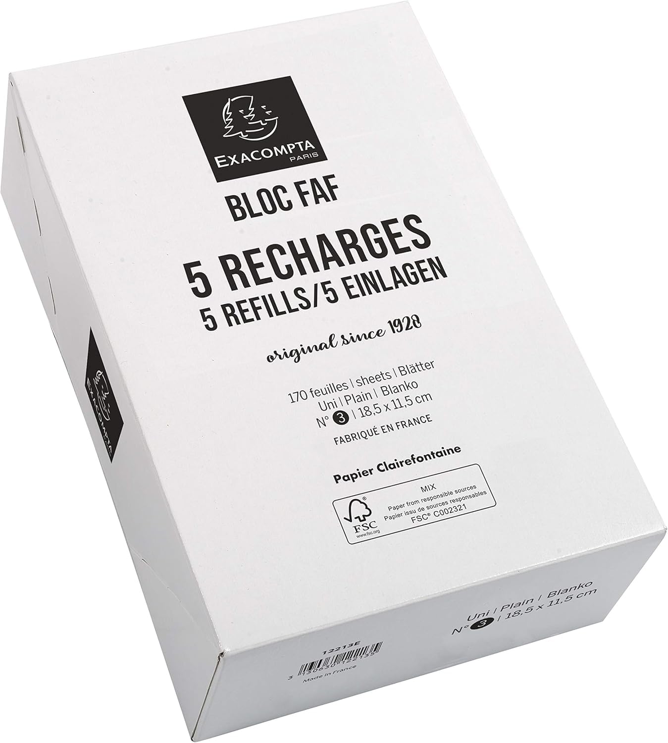 Exacompta - Ref 12213E - FAF Desk Pad Refill / Recharge Pad No.3 (170 Sheets) - 185 x 115mm in Size, 70gsm Micro-Perforated Sheets, Plain Rulings, FSC-Certified (Pack of 5)