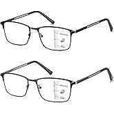 LKEYE Progressive Multifocus Reading Glasses Men No Line Multifocal Transition Blue Light Readers Metal Wide Frame Eyeglasses