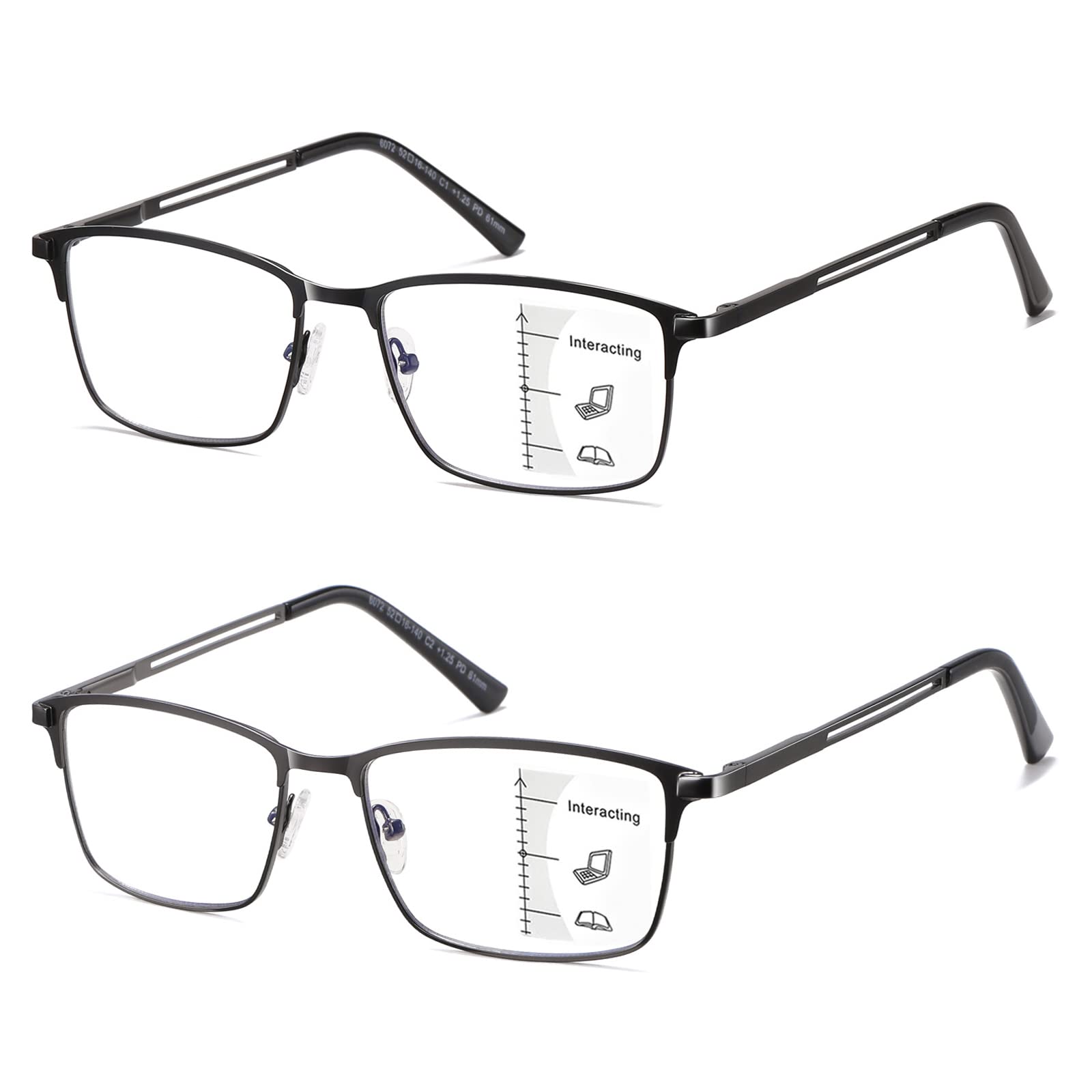Photo 1 of LKEYE Progressive Multifocal Reading Glasses Men No Line Multifocus Transition Blue Light Blocking Computer Reader Multi Focus Metal Full Wide Frame Large Head Designer Eyewear Gun LK6072 1.75+