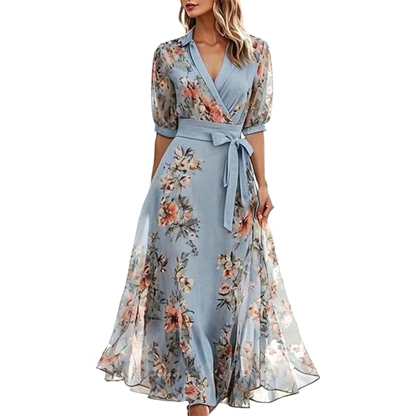SHEKINI Vestido De Verano Para Mujer, Cuello En V, Bohemio, Estampado Floral, Túnica Suelta, Vestido Informal, Verde, L