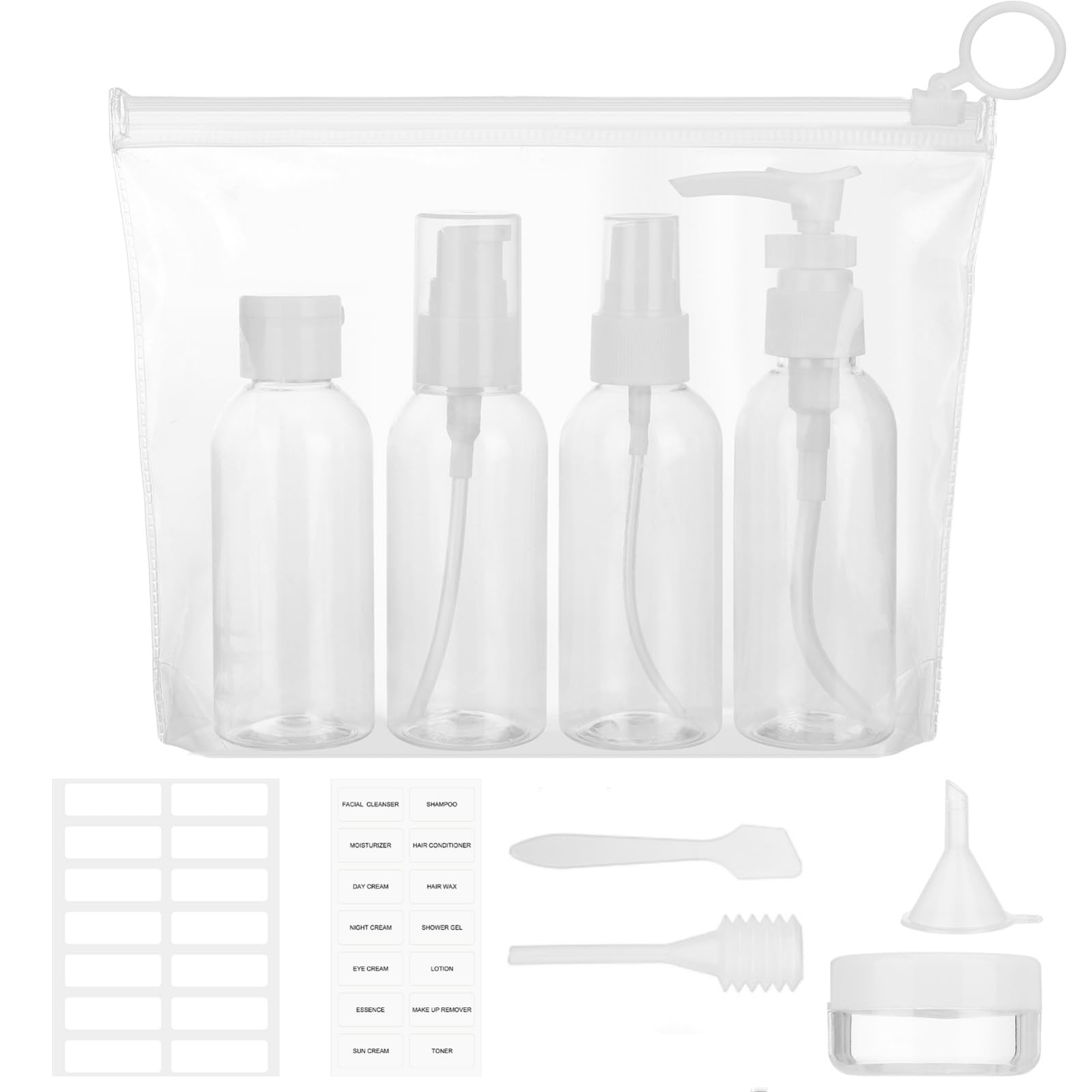 GOTRUST 80ML Travel Bottles for Toiletries, 11PCS Clear Travel Bottle Set, Leak Proof Refillable Toiletries Liquid Containers, Air Travel Size Bottle with Bag and Labels for Cosmetic Lotion