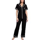 Nicole Miller New York Women's Pajamas 2 Piece Soft Ribbed Notch Collar Button Down PJ Set