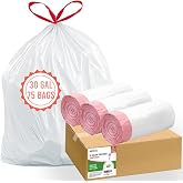 BEIDOU-PAC 30 Gallon Trash Bags Drawstring, 75 Count, White &amp; Unscented, Multi-purpose Garbage Bags Can Liners for Business Home Kitchen Commercial and Industrial