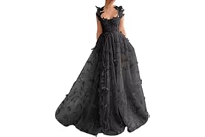YUAOHUANG Corset Long Tulle Prom Dresses Butterfly Prom Dress for Women Lace Applique Fairy Ball Gown Butterfly Gowns