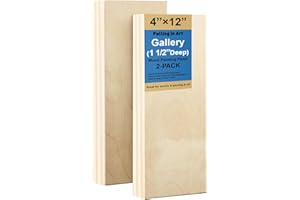 Falling in Art 2 Pack Unfinished Wooden Canvas Panels, 4x12 Gallery Birch Wood Panels Kit, 1 1/2" Deep Art Cradle Boards for Acrylic Painting, Pouring and Burning