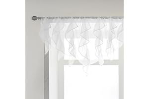 PearAge Ruffled Voile Semi Sheer Curtain Valance, Kitchen Living Room Shabby Chic Ruffle Valance Curtains, Girls Daughters Bedroom Cascade Window Valance 52x26 Inches (White-Triangle)