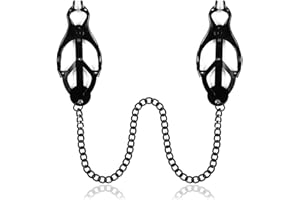 ACEKIILY Stainless Steel Nipple Chain Clip Non-Piercing Adjustable Butterfly Body Clips Jewelry Gift for Women Men (Black)