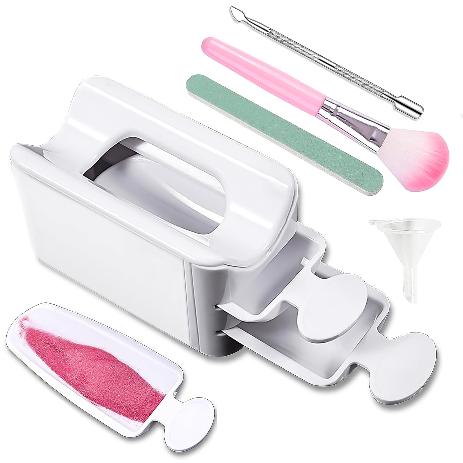 Nail Dip Powder Tray, Powders Nails Dipping Collector Set with Spoon, Brush, File, Dust for Dip Powder Manicure Starter Kit, Powders Nails Dipping Set Collectors