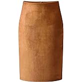 CHARTOU Womens Lightweight Elastic-Waist Faux Suede Leather Side Split Hip Packaged Skirt