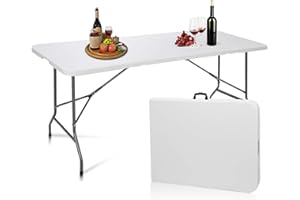 KAMCY 6ft Table Large Folding Table White Folding Table with Portable Carrying Handle 6ft Heavy Plastic Foldable Table for Party, Wedding, Events, Dining, Camping, Picnic Indoor, Outdoor, Utility