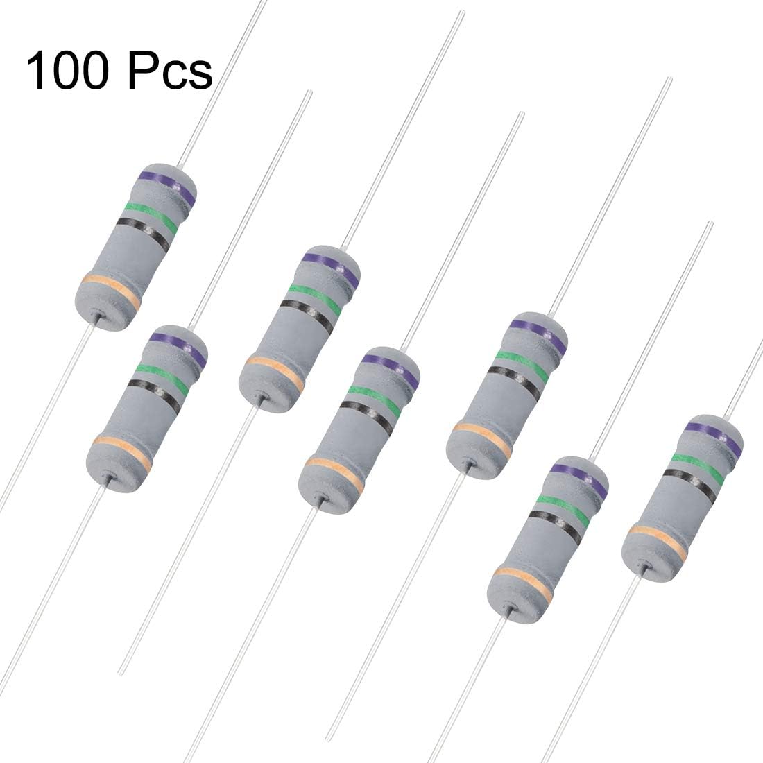 Sourcingmap 100Pcs 75 Ohm Resistor, 2W 5% Tolerance Carbon Film Resistors, 4 Bands for DIY Electronic Projects and Experiments - Image 4