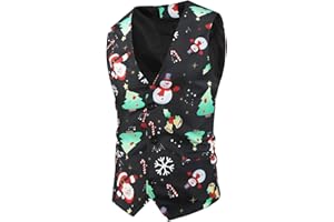 Mens Christmas Suit Vest Slim Fit Button Western Vests with Pocket