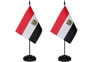 TIBIJOY Egypt Egyptian Small Mini Desk Flag Set Miniature Egypt Egyptian Table Office Flag with 13" Black Pole, Black Base, Miniature Egypt Deluxe Desktop Flag(2 Pack)