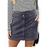 Meyeeka Women's Button Front Faux Suede High Waist A-line Mini Skirt with Pocket