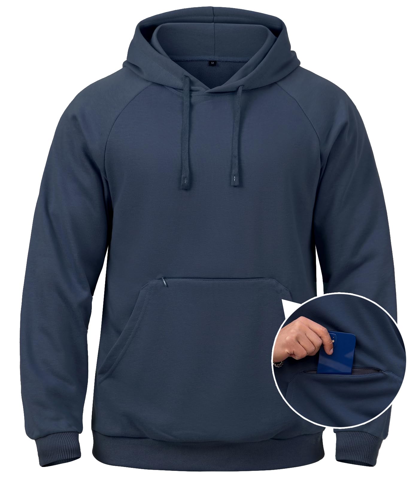 Photo 1 of CARWORNIC Men's Hoodies Pullover Lightweight Breathable Active Hooded Sweatshirts Soft Long sleeve Casual Pullover Hoodies with Zipper Pocket for Outdoor Hiking Travel Work Navy-blue