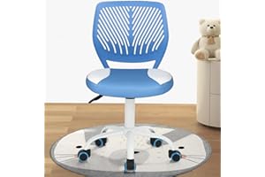 FurnitureR Desk Chair Small Study Chairs Armless for Child Kids Teens, Swivel Rolling Lightweight Task Chair with Wheels and Pu Leather Padded Cushion, Blue/White